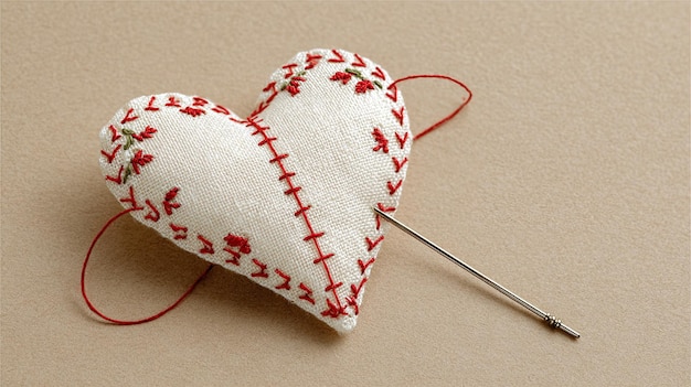 haftowane serce na płótnie